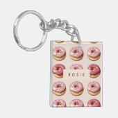 Monogram Personalisiert Pink Donut Pattern Schlüsselanhänger (Vorderseite links)