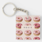 Monogram Personalisiert Pink Donut Pattern Schlüsselanhänger (Vorderseite)