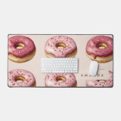 Monogram Personalisiert Pink Donut Pattern Schreibtischunterlage (Tastatur & Maus)