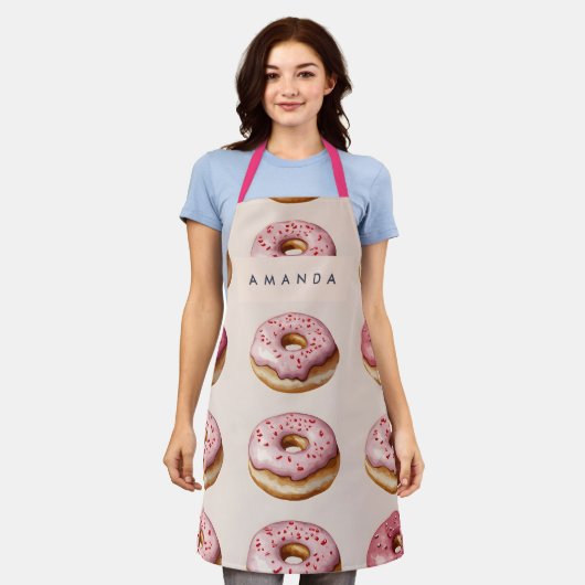 Monogram Personalisiert Pink Donut Pattern Schürze (Getragen)