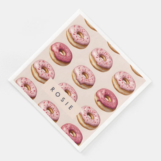 Monogram Personalisiert Pink Donut Pattern Serviette (Ecke)