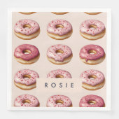 Monogram Personalisiert Pink Donut Pattern Serviette (Vorderseite)