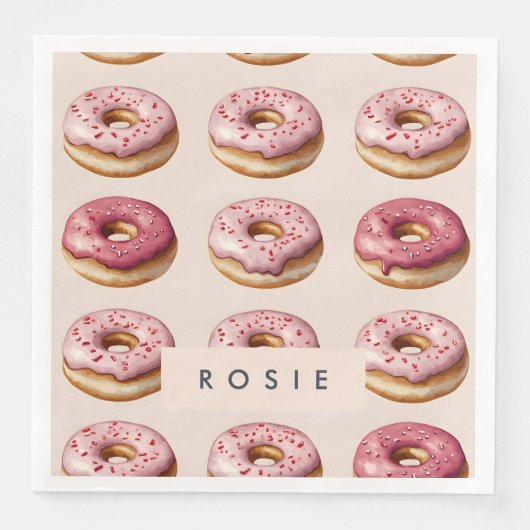 Monogram Personalisiert Pink Donut Pattern Serviette (Vorderseite)