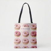 Monogram Personalisiert Pink Donut Pattern Tasche (Vorderseite)