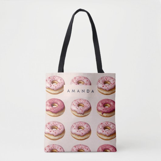 Monogram Personalisiert Pink Donut Pattern Tasche (Vorderseite)