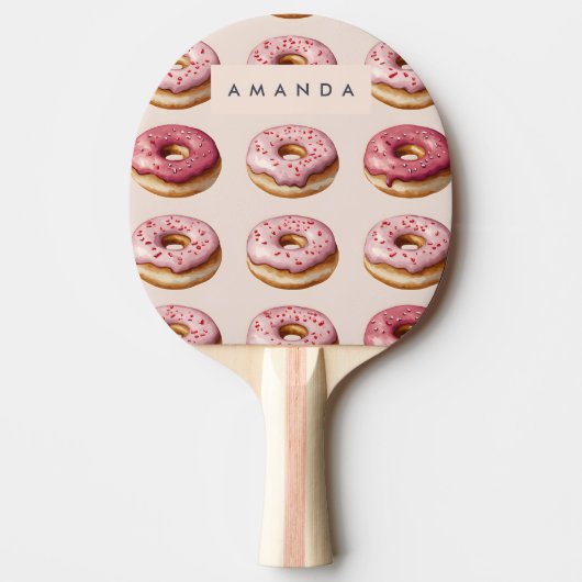 Monogram Personalisiert Pink Donut Pattern Tischtennis Schläger (Vorderseite)