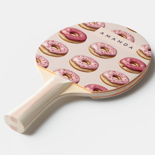 Monogram Personalisiert Pink Donut Pattern Tischtennis Schläger (Vorderseite)