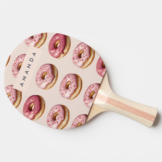 Monogram Personalisiert Pink Donut Pattern Tischtennis Schläger (Seitenansicht)