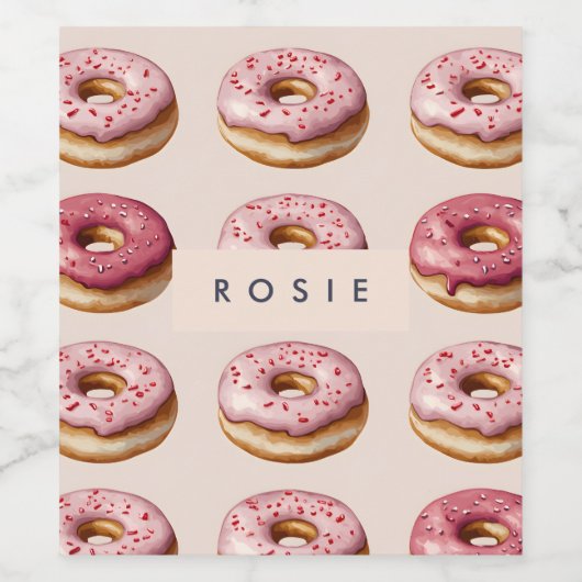 Monogram Personalisiert Pink Donut Pattern Weinetikett (Einzelnes Label)