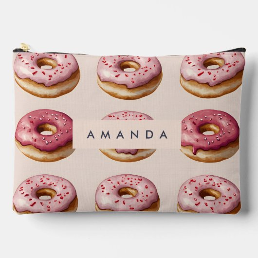 Monogram Personalisiert Pink Donut Pattern Zubehörtasche (Vorderseite)