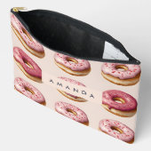 Monogram Personalisiert Pink Donut Pattern Zubehörtasche (Offen)