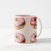 Monogram Personalisiert Pink Donut Pattern Zweifarbige Tasse (VorderseiteRechts)