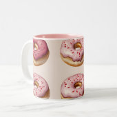Monogram Personalisiert Pink Donut Pattern Zweifarbige Tasse (Vorderseite Links)