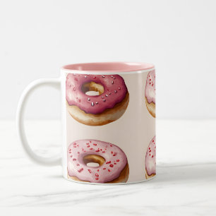 Monogram Personalisiert Pink Donut Pattern Zweifarbige Tasse