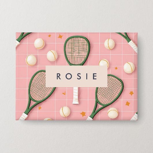 Monogram Personalisiert Retro Tennis Racket Muster Button (Vorderseite)