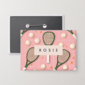 Monogram Personalisiert Retro Tennis Racket Muster Button (Vorderseite/Rückseite)