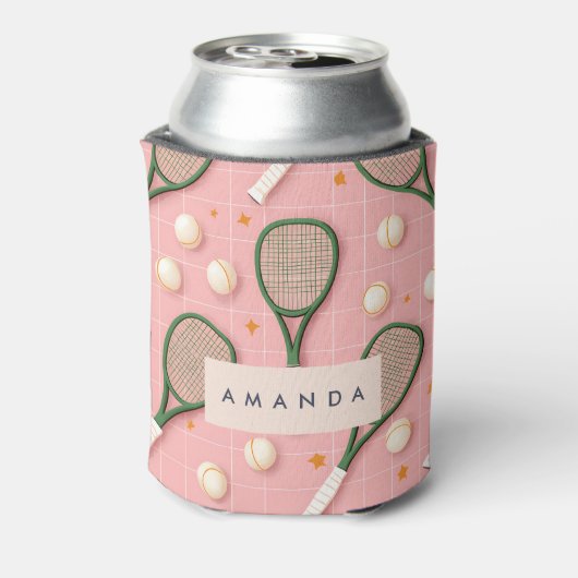 Monogram Personalisiert Retro Tennis Racket Muster Dosenkühler (Kanne Rückseite)