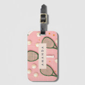 Monogram Personalisiert Retro Tennis Racket Muster Gepäckanhänger (Vorderseite Vertikal)
