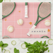 Monogram Personalisiert Retro Tennis Racket Muster Geschirrtuch (Gefaltet)