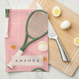 Monogram Personalisiert Retro Tennis Racket Muster Geschirrtuch