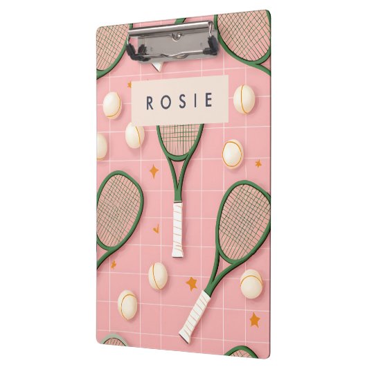 Monogram Personalisiert Retro Tennis Racket Muster Klemmbrett (Links)