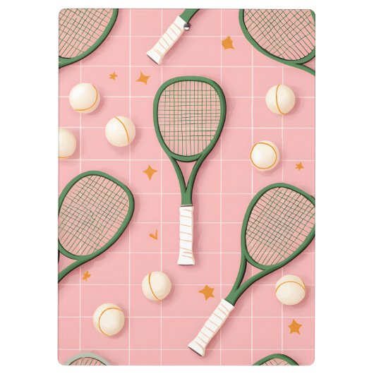 Monogram Personalisiert Retro Tennis Racket Muster Klemmbrett (Rückseite)