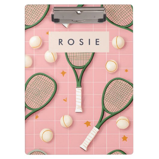 Monogram Personalisiert Retro Tennis Racket Muster Klemmbrett (Vorderseite)