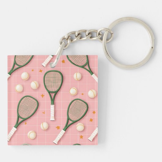 Monogram Personalisiert Retro Tennis Racket Muster Schlüsselanhänger (Rückseite)