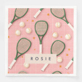 Monogram Personalisiert Retro Tennis Racket Muster Serviette (Vorderseite)