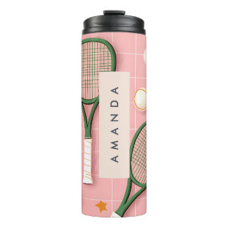 Monogram Personalisiert Retro Tennis Racket Muster Thermosbecher
