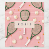 Monogram Personalisiert Retro Tennis Racket Muster Weinetikett (Einzelnes Label)