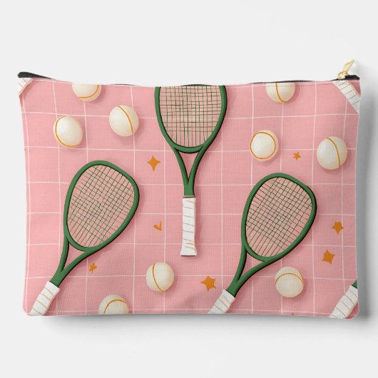 Monogram Personalisiert Retro Tennis Racket Muster Zubehörtasche (Rückseite)