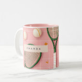 Monogram Personalisiert Retro Tennis Racket Muster Zweifarbige Tasse (Vorderseite Links)