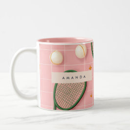 Monogram Personalisiert Retro Tennis Racket Muster Zweifarbige Tasse