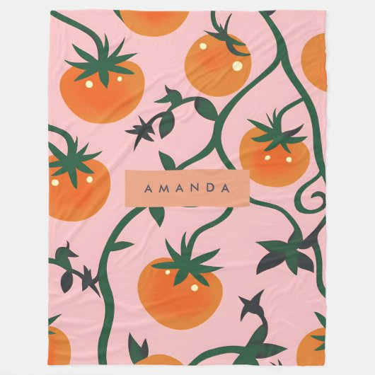Monogram Personalisiert Retro Tomato Vine Muster Fleecedecke (Vorderseite)