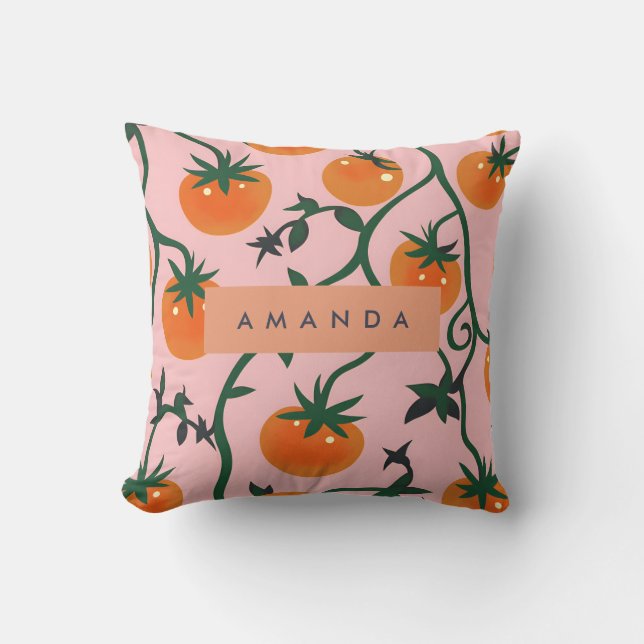 Monogram Personalisiert Retro Tomato Vine Muster Kissen (Vorderseite)