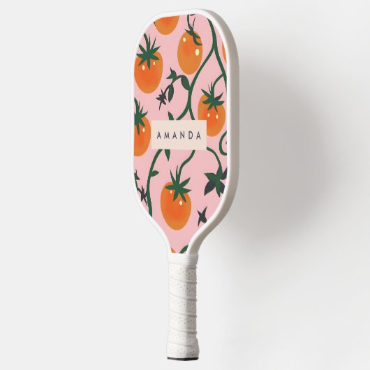 Monogram Personalisiert Retro Tomato Vine Muster Pickleball Schläger (Links)