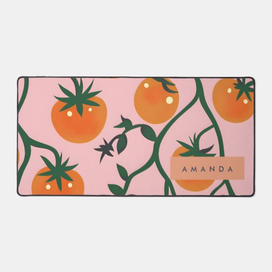 Monogram Personalisiert Retro Tomato Vine Muster Schreibtischunterlage (Vorderseite)