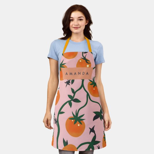 Monogram Personalisiert Retro Tomato Vine Muster Schürze (Getragen)
