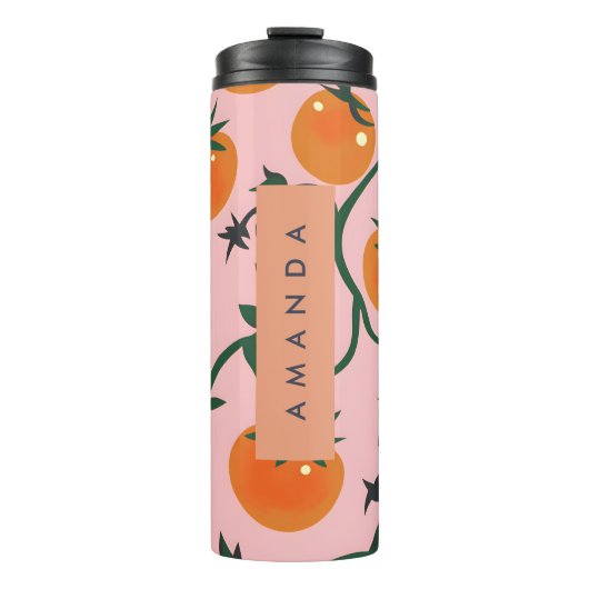 Monogram Personalisiert Retro Tomato Vine Muster Thermosbecher (Vorderseite)