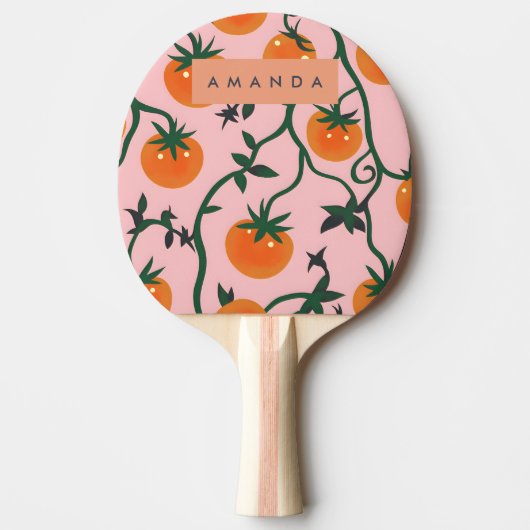 Monogram Personalisiert Retro Tomato Vine Muster Tischtennis Schläger (Vorderseite)
