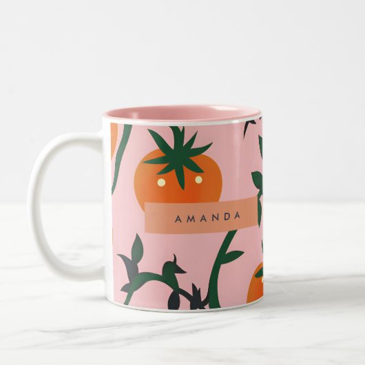 Monogram Personalisiert Retro Tomato Vine Muster Zweifarbige Tasse (Links)