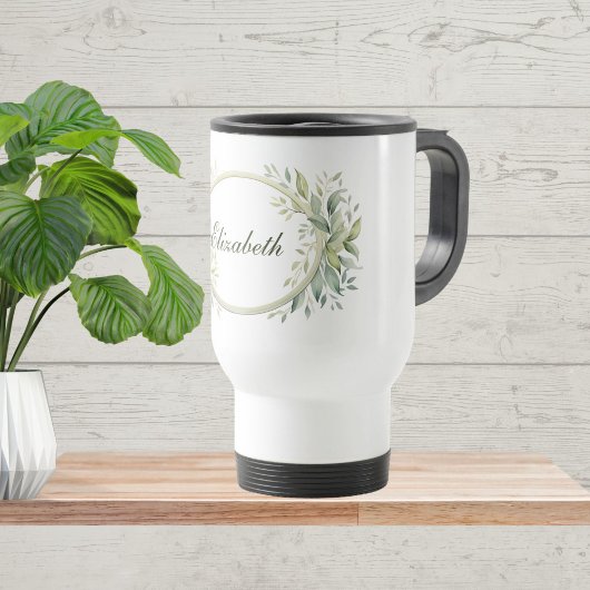 Monogram Personalisiert Sage Green Botanic Reisebecher