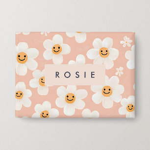 Monogram Personalisiert Smile Daisy Floral Muster Button