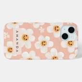 Monogram Personalisiert Smile Daisy Floral Muster Case-Mate iPhone Hülle (Rückseite (Horizontal))