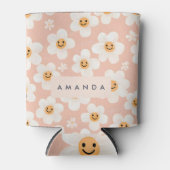 Monogram Personalisiert Smile Daisy Floral Muster Dosenkühler (Vorderseite)