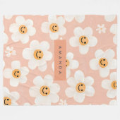 Monogram Personalisiert Smile Daisy Floral Muster Fleecedecke (Vorderseite (Horizontal))