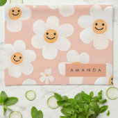 Monogram Personalisiert Smile Daisy Floral Muster Geschirrtuch (Gefaltet)