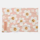 Monogram Personalisiert Smile Daisy Floral Muster Geschirrtuch (Horizontal)