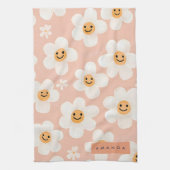 Monogram Personalisiert Smile Daisy Floral Muster Geschirrtuch (Vertikal)